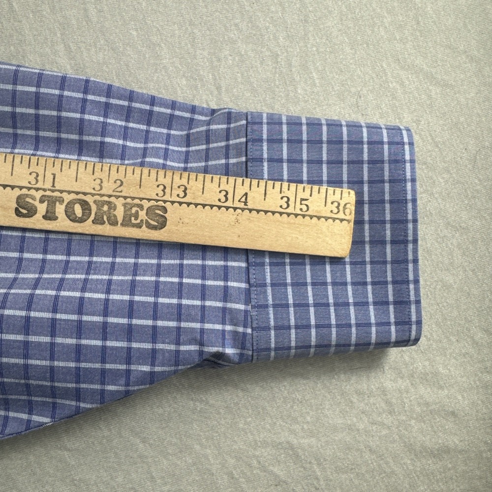 Tommy Hilfiger Shirt Mens 17 Blue Plaid Regular Fit Stretch Wrinkle Resistant - Picture 4 of 7